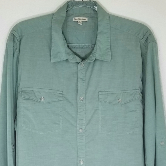 CALVIN KLEIN JEANS Green Button-Up Shirt, XL - Picture 2 of 6